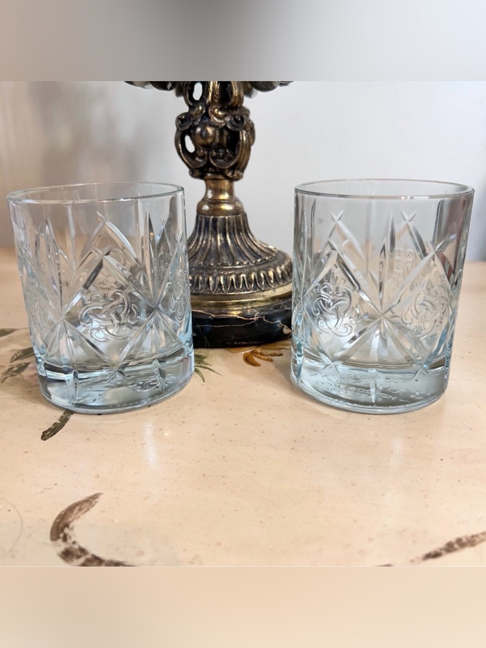 Dewar’s Scotch Whisky Trefoil Celtic Truth Knot Clear Rocks Glasses Set 2